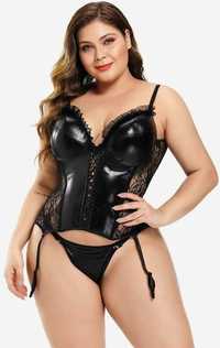 Gorset PUSH-UP koronkowy 2XL i 3XL body winyl, Latex