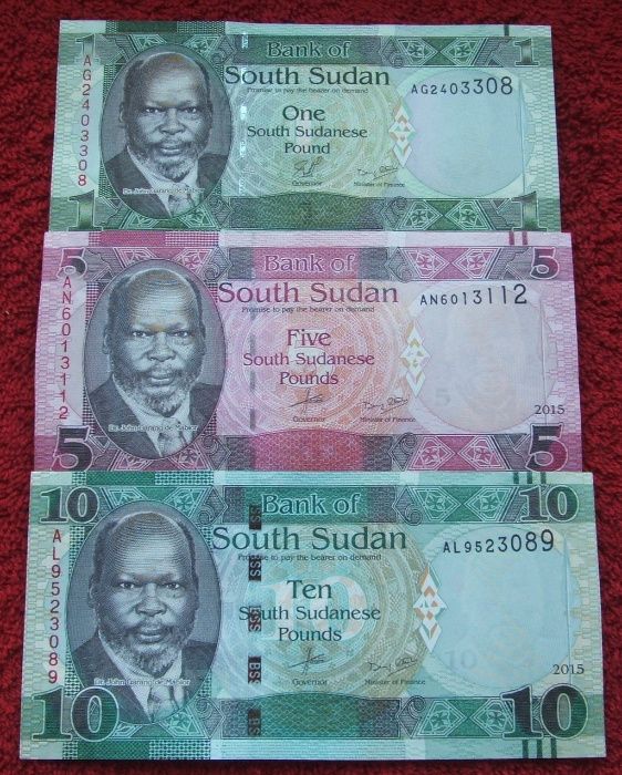 SUDAN POŁUDNIOWY Kolekcjonerskie Banknoty Zestaw - 3 sztuk UNC