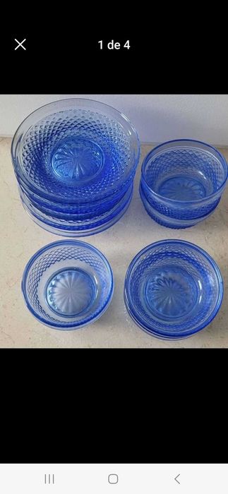 6 taças azuis de bicos para sobremesa com pratinho da Vista Alegre