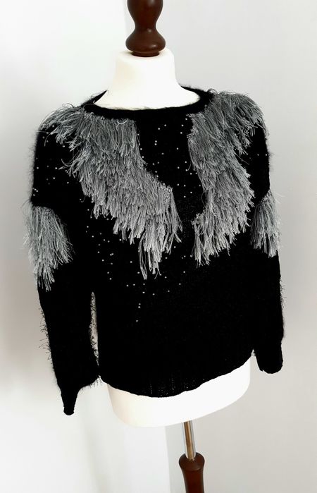 Sweter unikat, czarny, z włosiem, Vintage