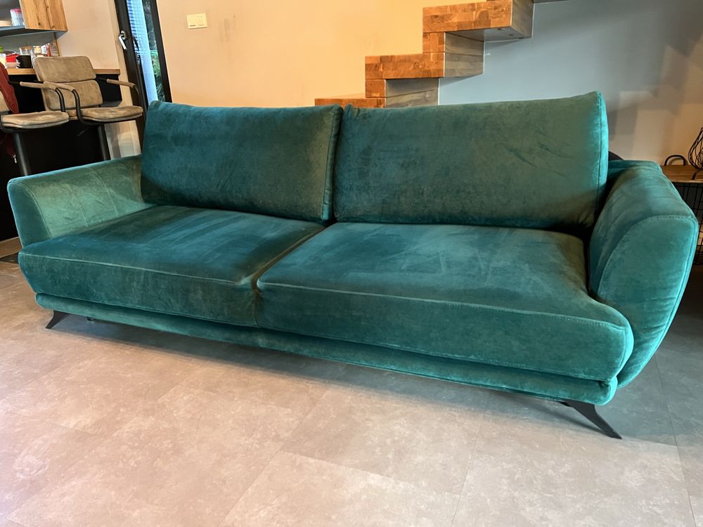 Sofa kanapa rozkładana z pojemnikiem Butelkowa zieleń + podnóżek