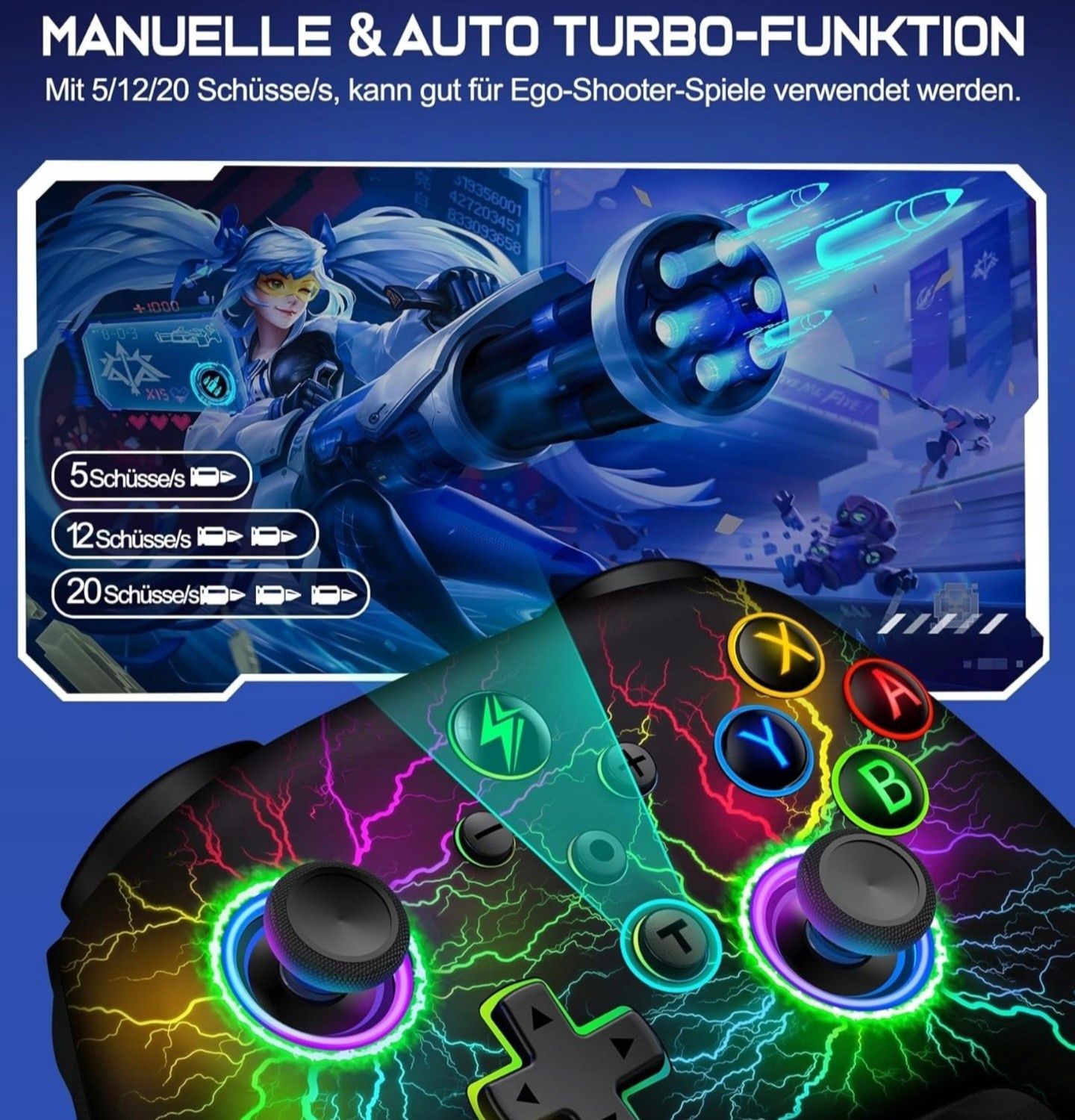 Kontroler bezprzewodowy NS/PC/Android/IOS RGB Turnbo Function
