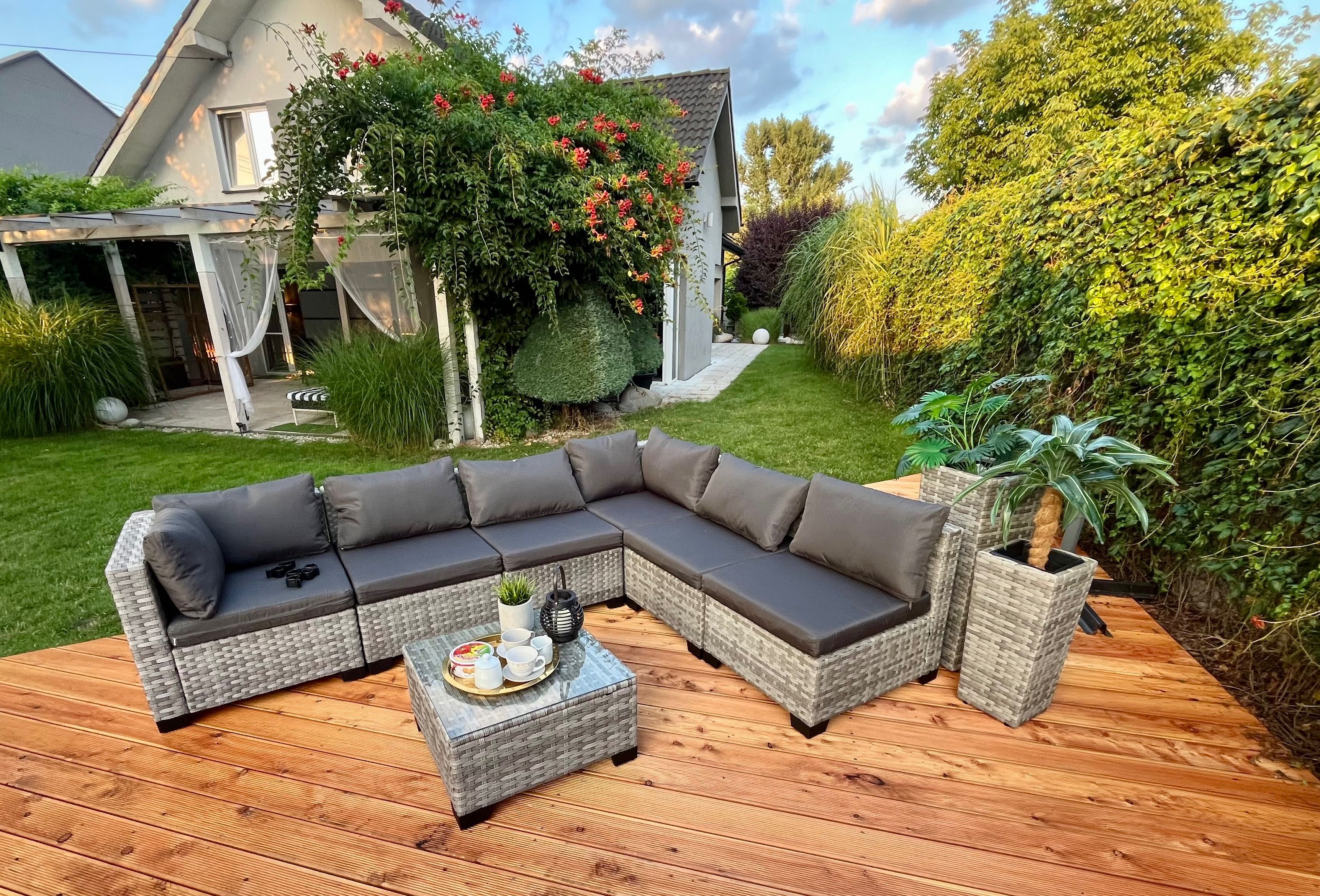komplet technorattan PALERMO XL narożnik sofa szary mix technorattan