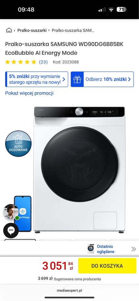 Na sprzedaz pralko-suszarka Samsung WD10T534DBE