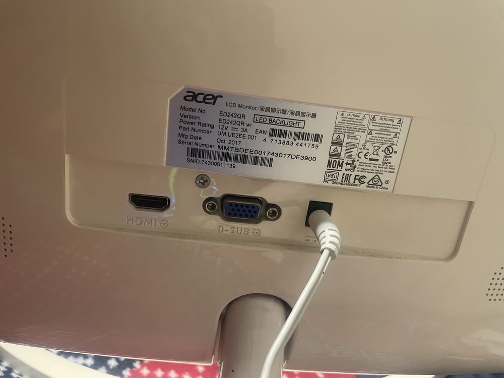 Monitor Acer ED242QR 75hz 24cale, uszkodzona matryca