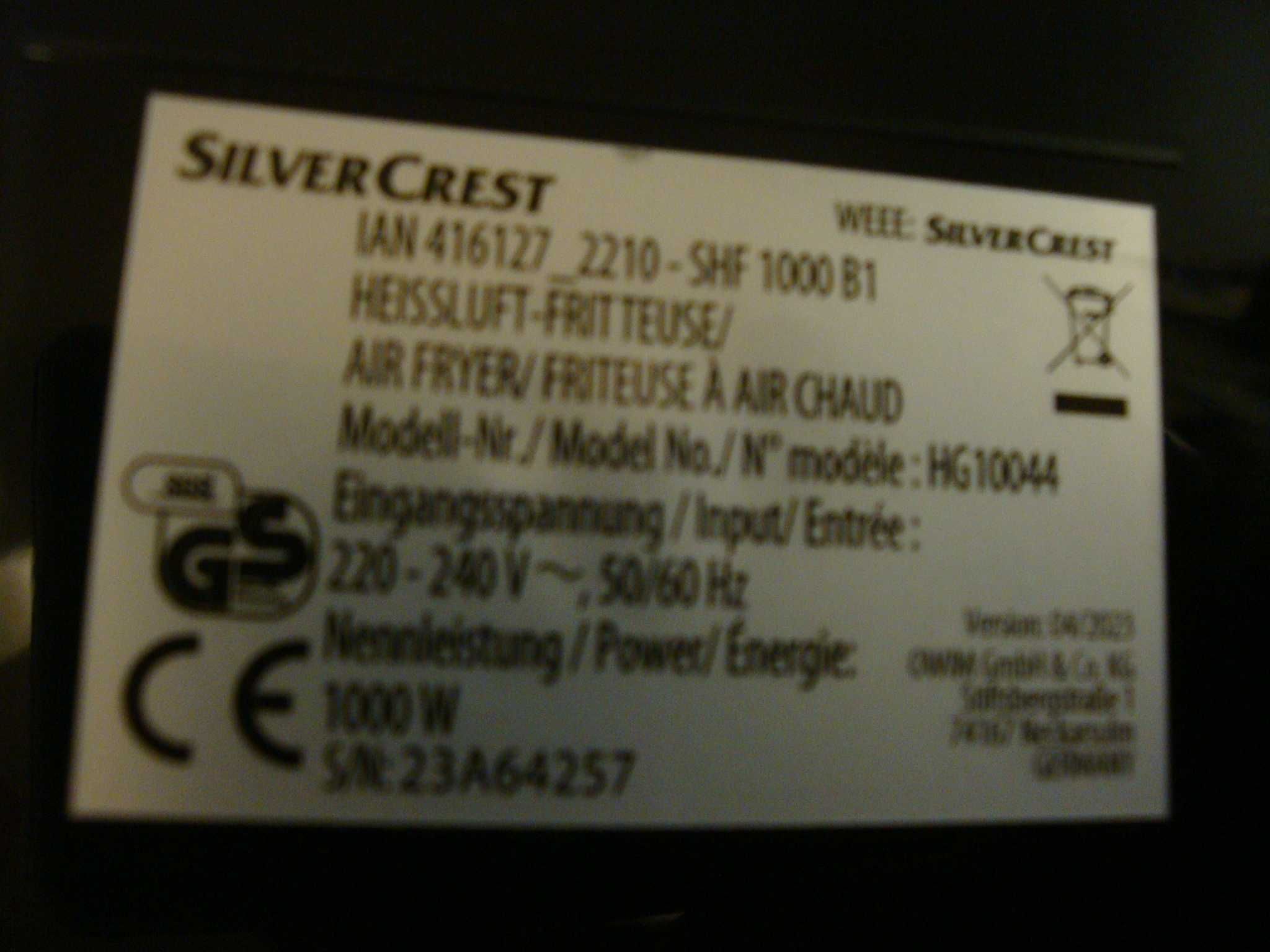 АЭРОГРИЛЬ ( Мультипечь ) SILVERCREST SHF 1000 B1 ( Германия )