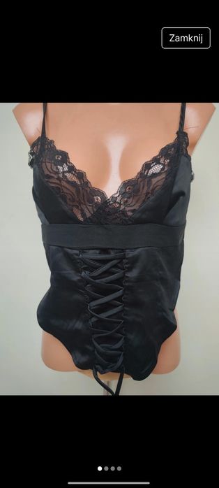 Nowa czarna koszulka top gorset  z koronką bielizna nocna