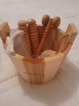 kit massagem de pés e rosto em madeira e 2 pedras-pomes
