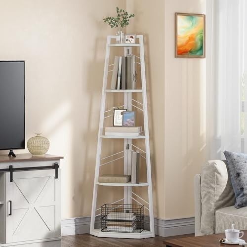 Regał narożny na książki półki biały biblioteczka