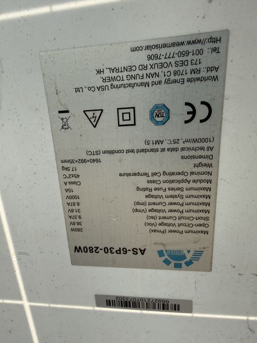 Paineis solares(3) 280w/270w