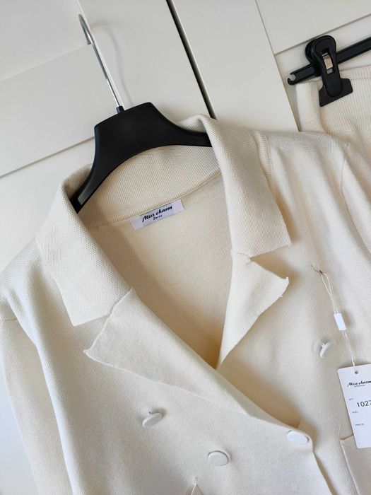 Elegancki zestaw sweterkowy sweter dzianina garnitur wide leg M L