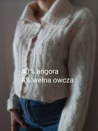 Biały kardigan ,40%angora, 4% wełna owcza