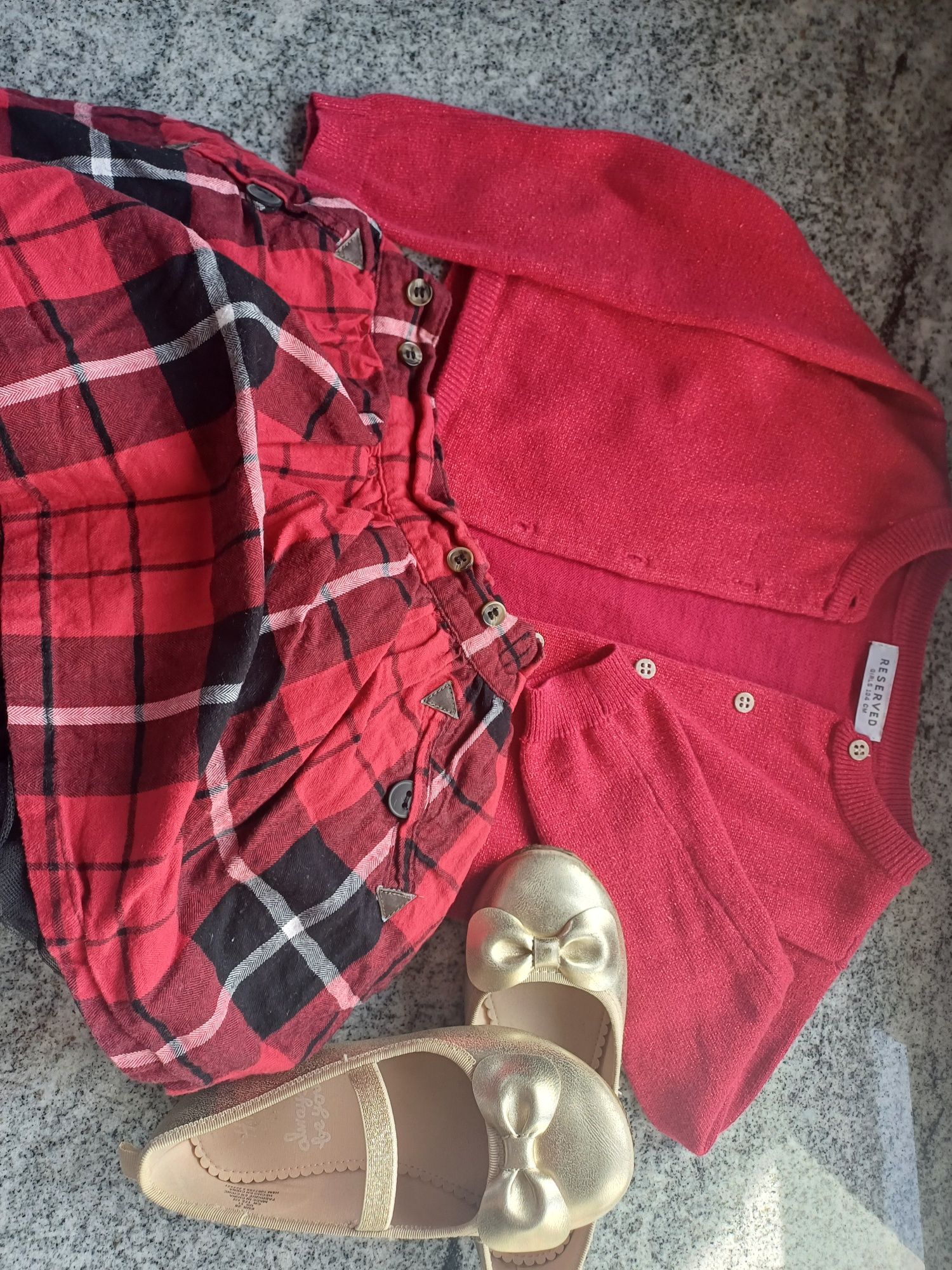 Piękny świąteczny komplet Reserved Next+złote baletki H&m 104r. 48zl