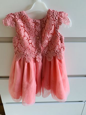 Koronkowa tiulowa sukienka 80/86 brzoskwiniowa