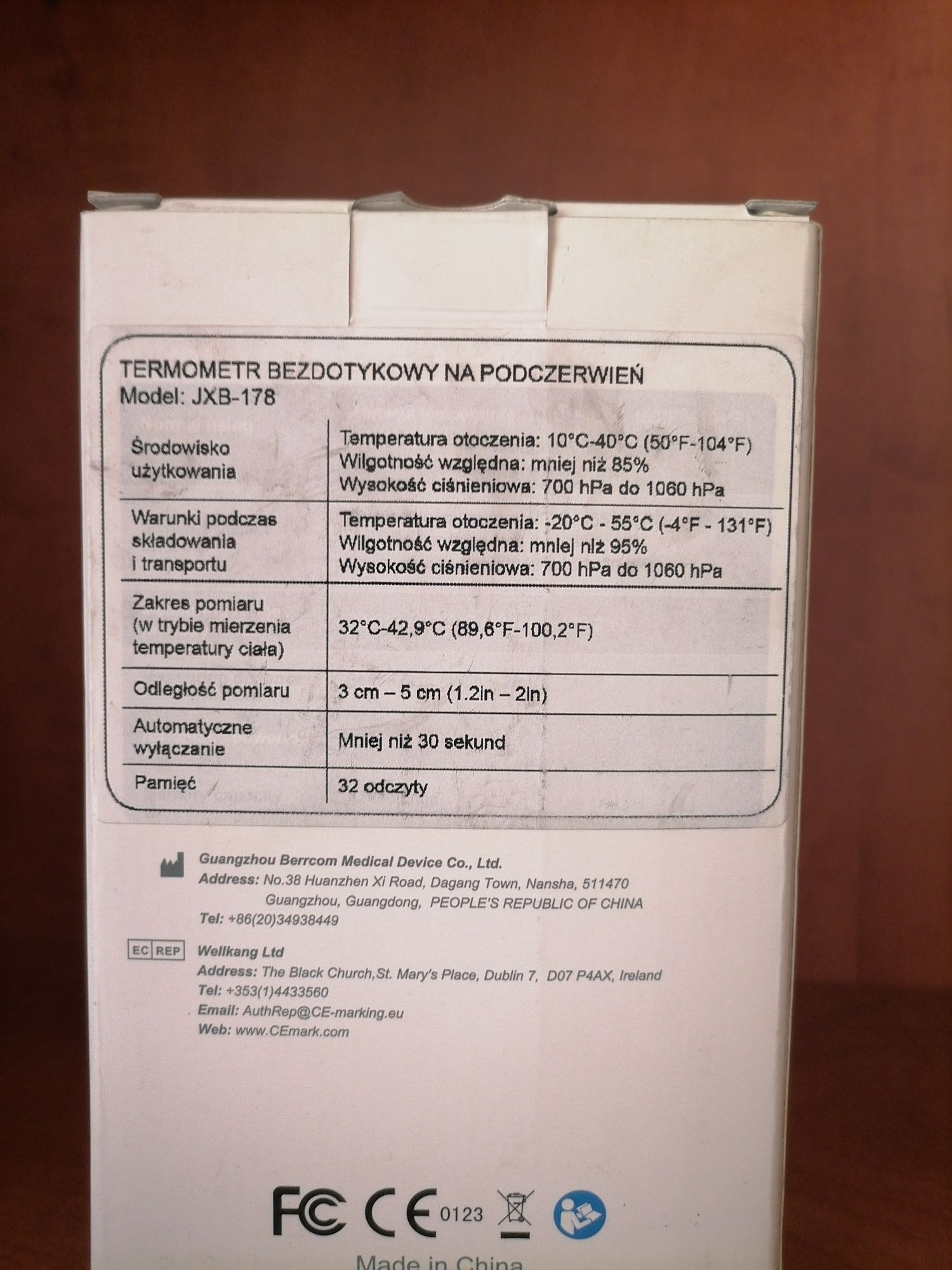BERRCOM Termometr bezdotykowy na podczerwień JXB-178