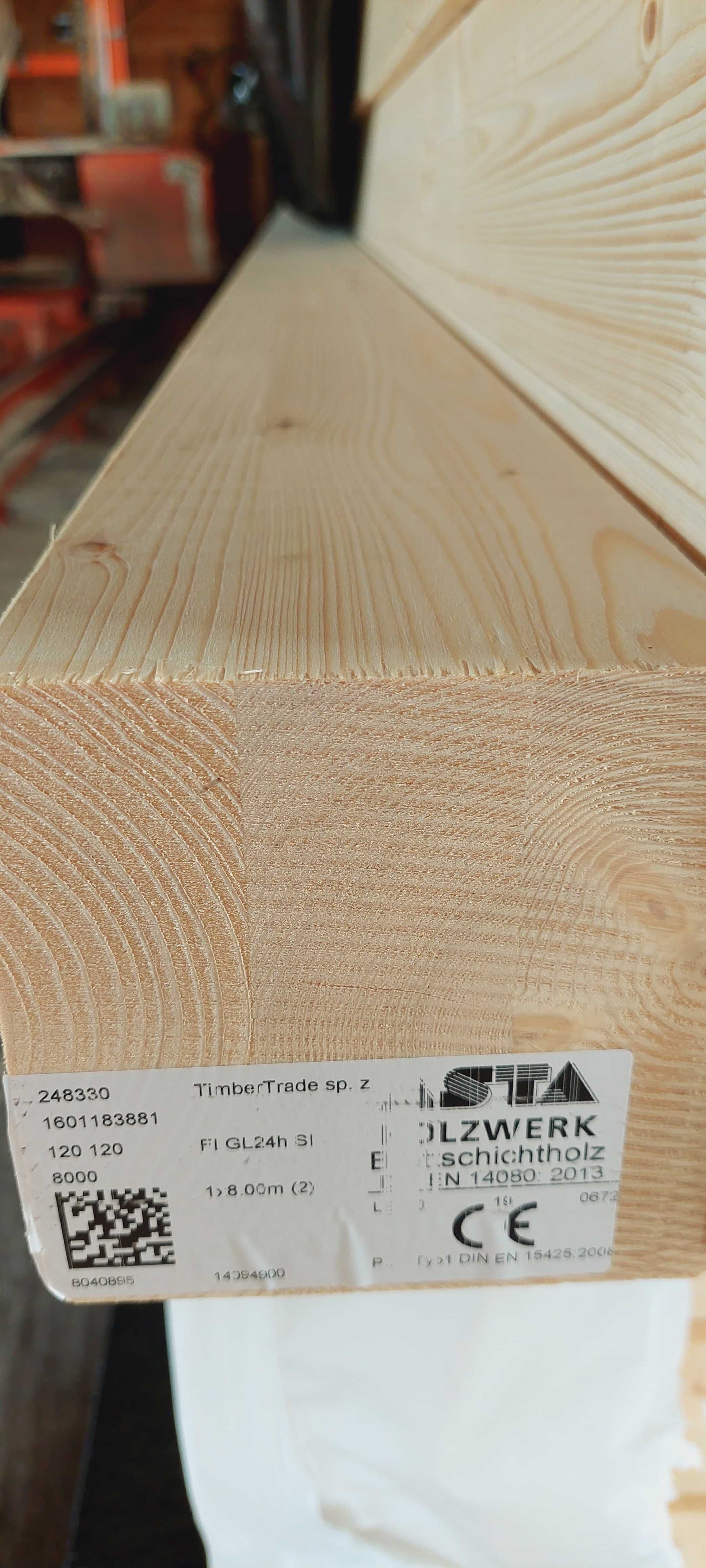 Drewno BSH Si C24 12x12 Konstrukcyjne suche kantówki klejone warstwowo