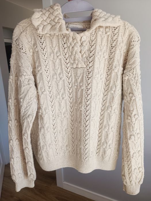 Grubszy sweter Zara warkocz bubble kołnierzyk