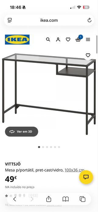 Mesa IKEA VITTSJÖ com vidro – pintada em branco