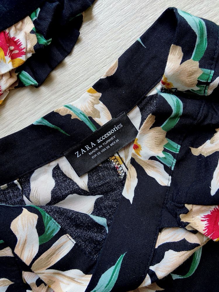 Zara XS zestaw komplet szorty spodenki lato top bluzka bufki kwiaty