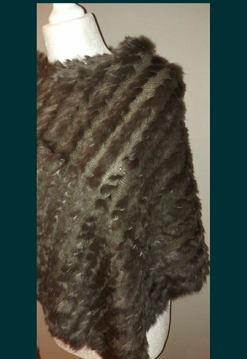 Poncho futerki brąz naturalne M L