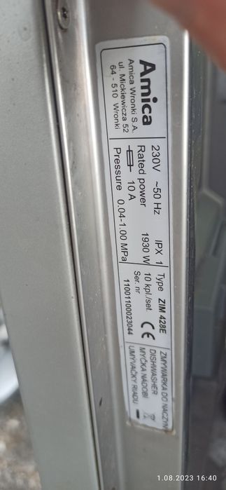 Zmywarka Amica ZIM428E wąska na części z gwarancją