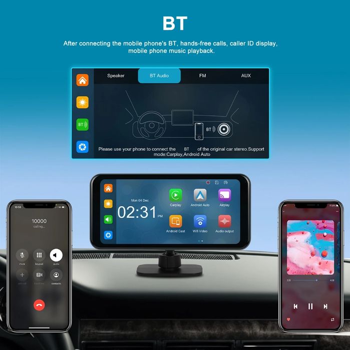 Rádio Portátil 6,25 polegadas Câmara frontal 4K Carplay Android Auto