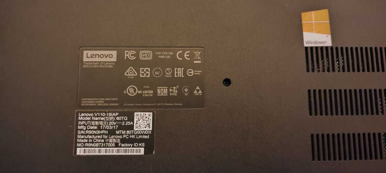 Ноутбук Lenovo V110-15IAP/Intel/SSD/4GB ОЗУ/Бат 3 часа