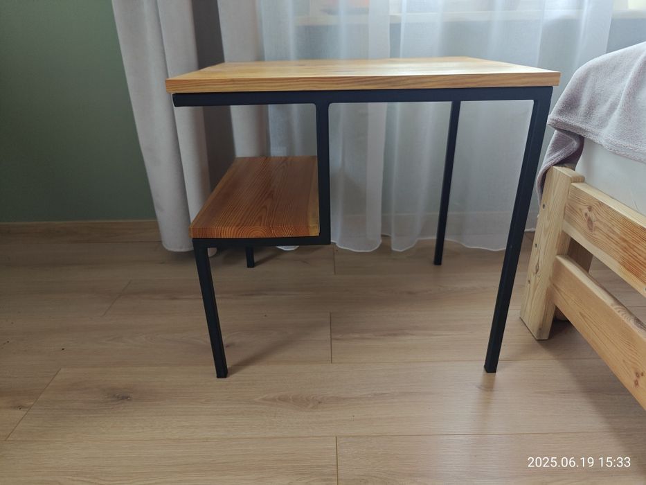 Stolik kawowy loft z półką drewniane blaty solidny