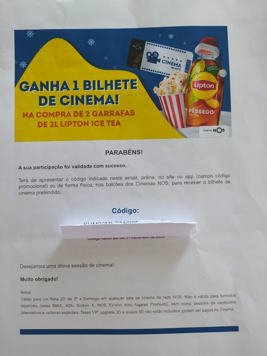 Bilhetes cinema NOS
