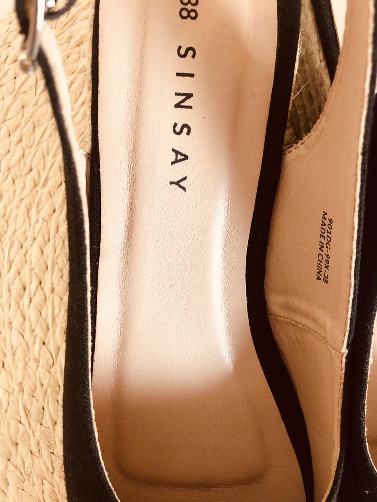 Buty na koturnie Espadryle - czarne - jak nowe / 38