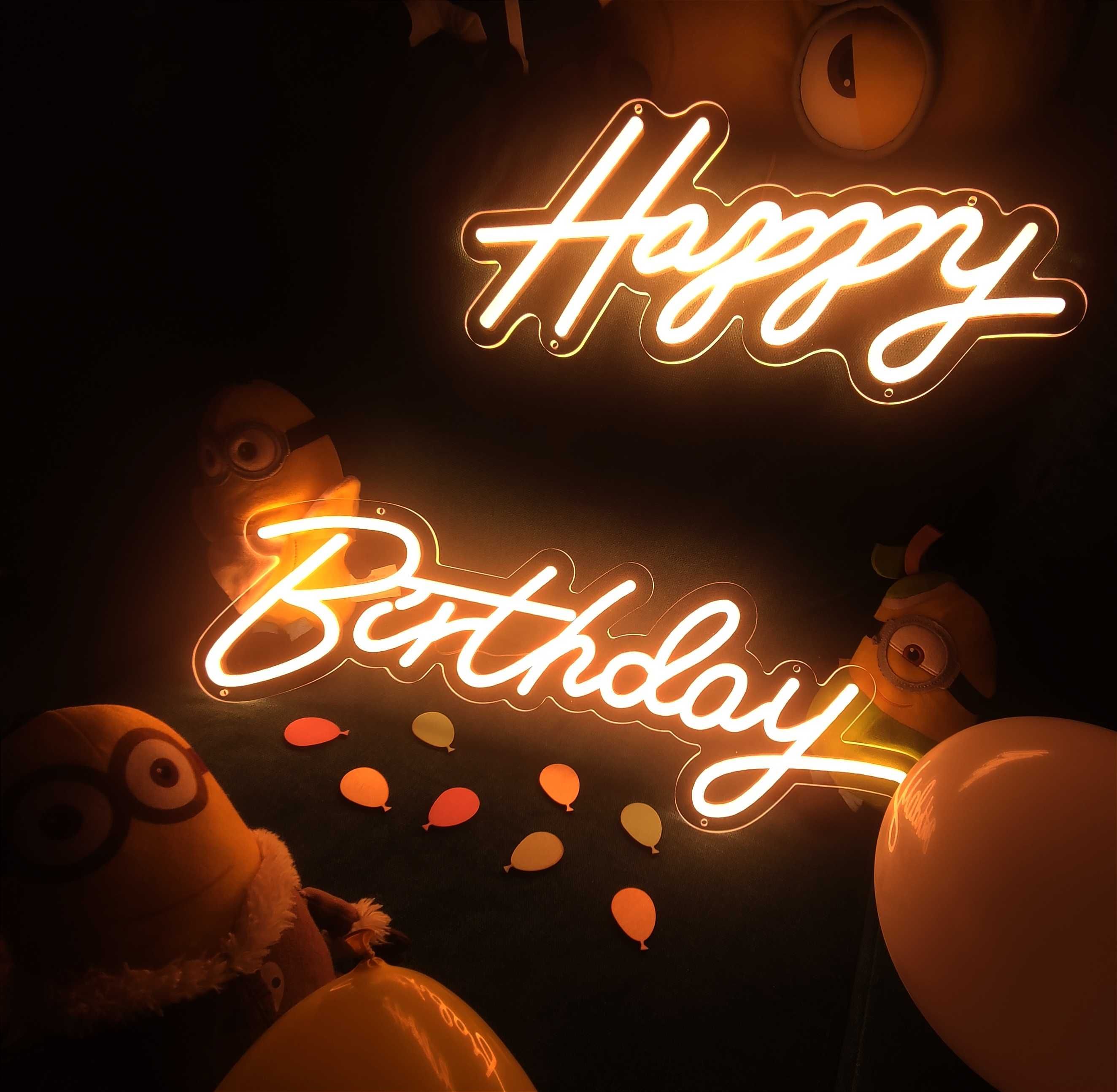 Happy Birthday napis neon Na skraju raju przyjęcie urodziny dekoracje