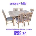 Nowe: Stół rozkładany + 6 krzeseł, sonoma + latte, od ręki, dostawa