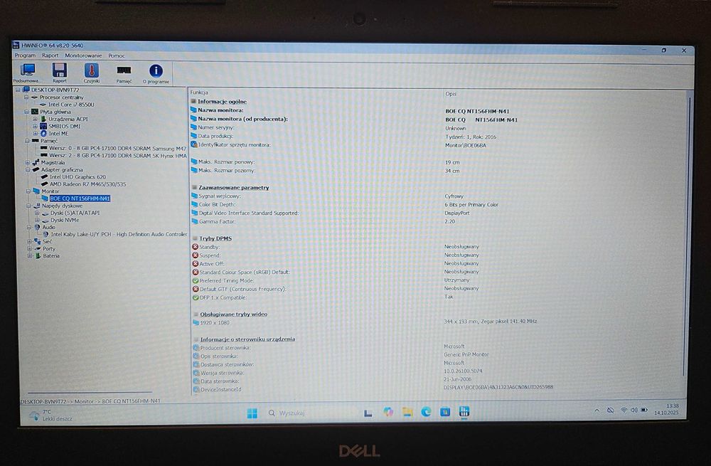 A422] Laptop Dell Inspiron 5570 i7-8550U 16GB/512 NVMe Win11 bat