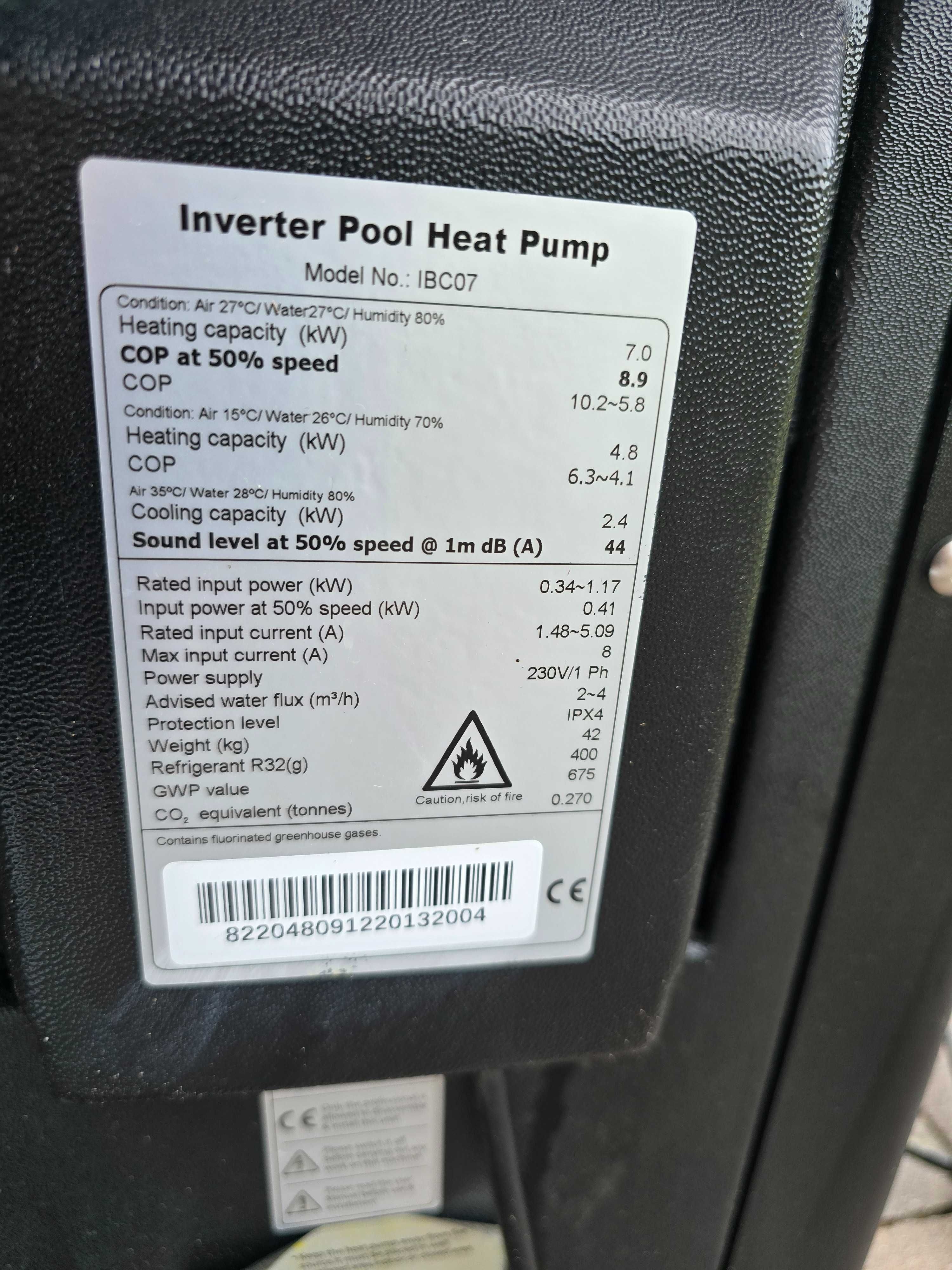 Pompa Ciepła basenowa Inverboy 7kw WiFi + Baypass