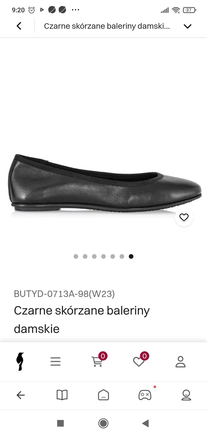 Skórzane baleriny Ochnik premium damskie balerinki czarne skóra 40