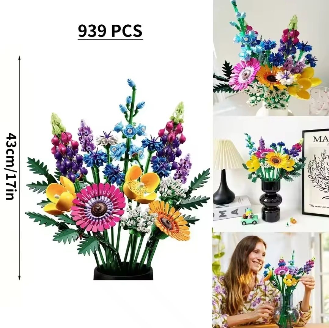 4 klocki Botanicals kwiaty orchidea bukiet polnych kwiatów sukulenty