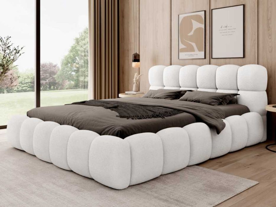 Łóżko LAGO Białe Beżowe  160cm - OFERTA MAGAZYNOWA – Wysyłka Od 3 Dni