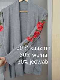 Sweter kaszmir wełna jedwab kardigan haftowane róże