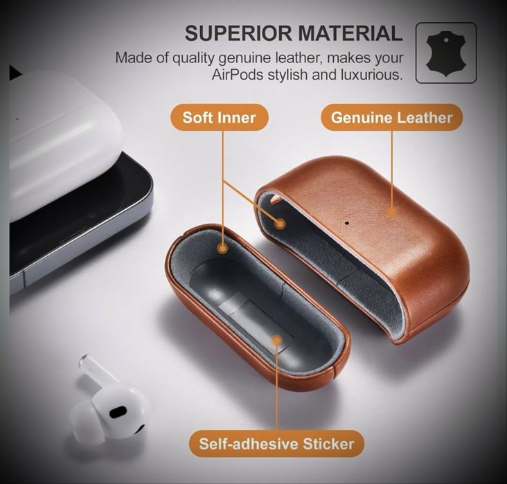 Case de proteção em couro para Airpods Pro 3 2025