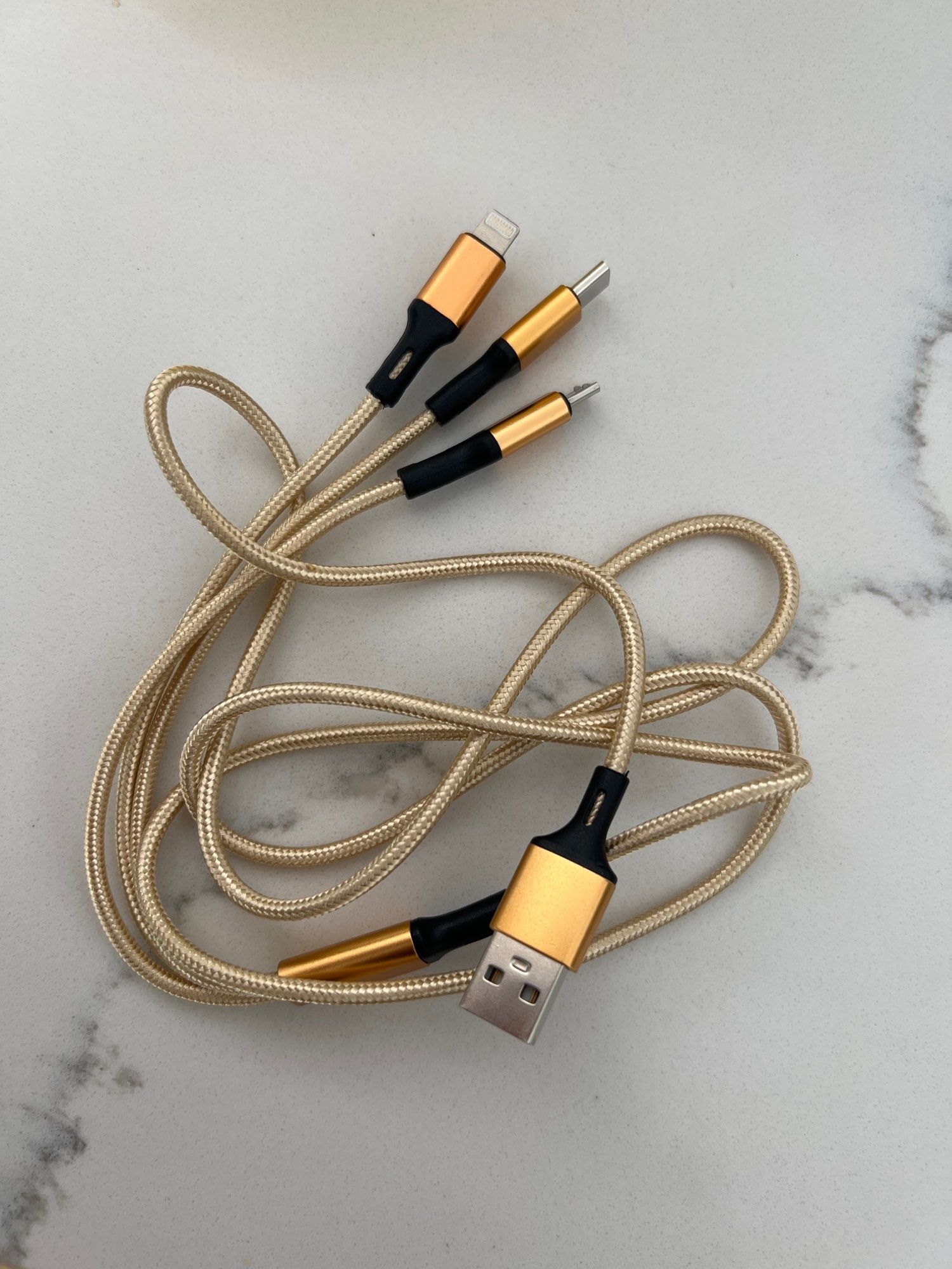 Кабель Gold 3 в 1 - Lightning Micro USB Type-C 1 м