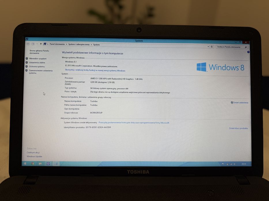 Toshiba Satellite C855d-S5196 15’6 320GB jak nowy oryginalny Windows