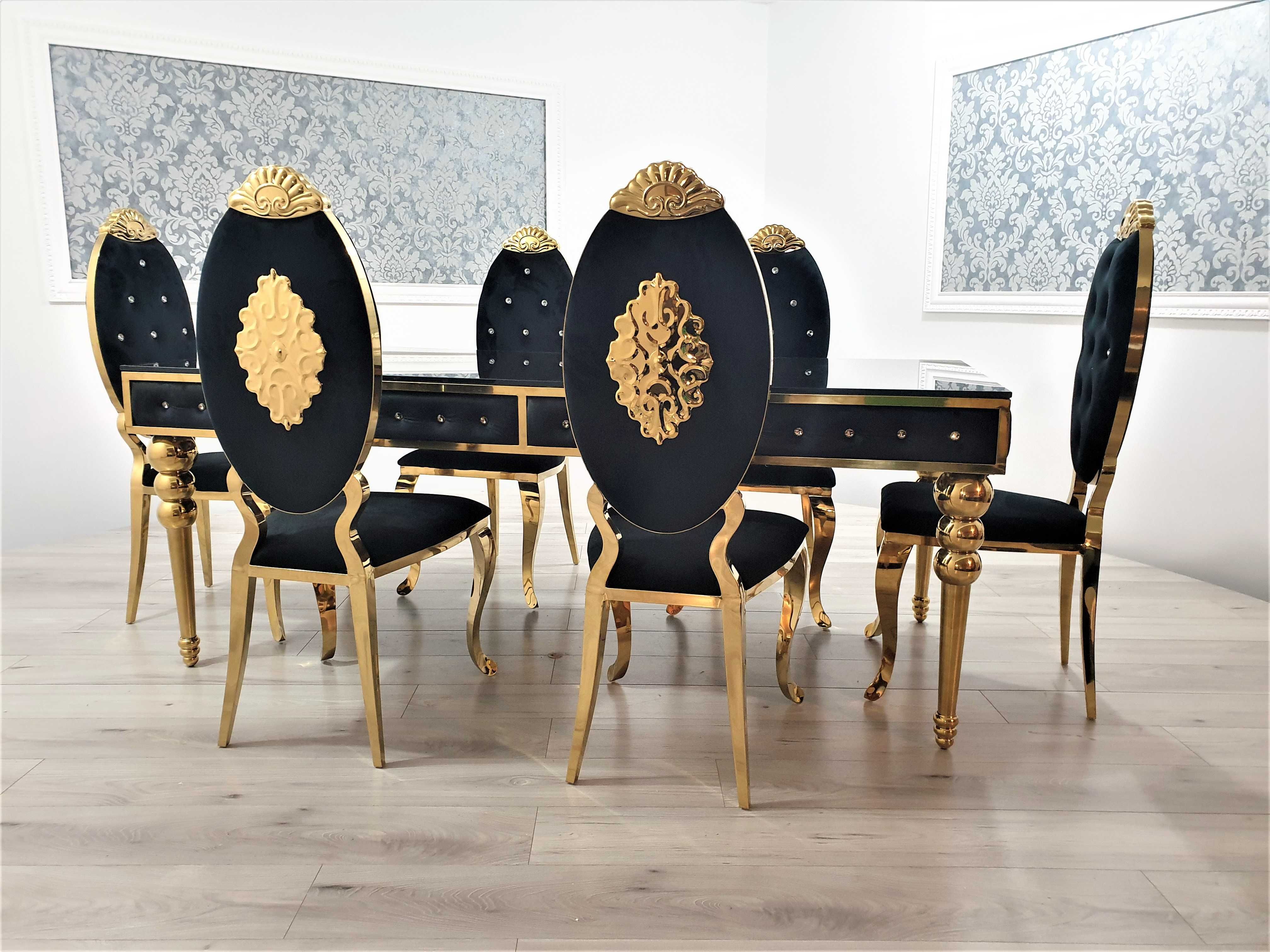Stół 180/90 + 6 krzeseł JADALNIA Glamour GOLD / ZŁOTO