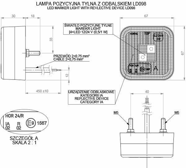 Lampa obrysowa z odblaskiem - LD 098