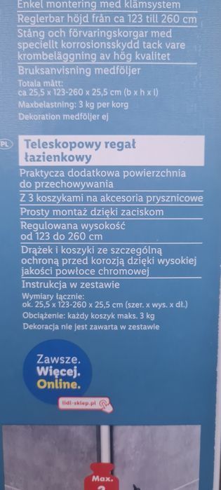 teleskopowa półka łazienkowa Livarno Home.  Nowa