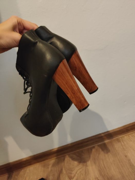 Skórzane botki na szpilce czarne Lity do tańca high heels pole dance