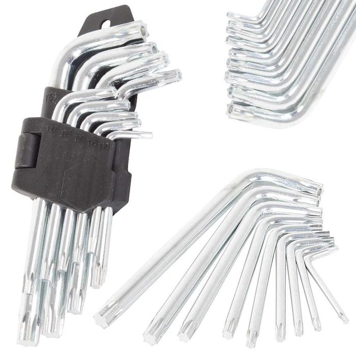 KLUCZE TORX Zestaw UNIWERSALNE rozmiar T10 do T50 TORXY 9 szt. Krótkie