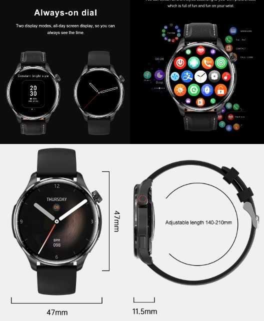 SmartWatch M13. Metalowy, srebrny mat+jasnobrązowy