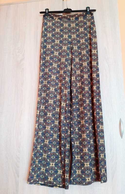 38 40 Spodnie letnie szerokie kolorowe wzory vintage retro Boohoo