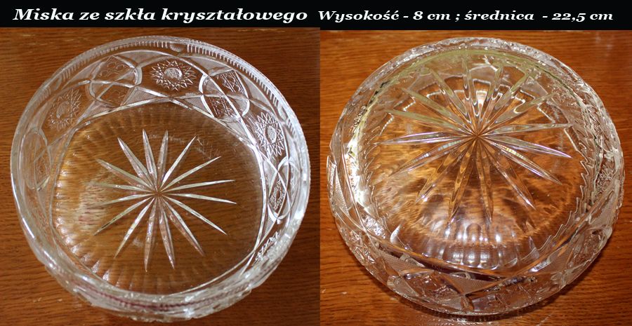 Duża Kryształowa miska Szlifowana PRL Średnica - 22,5 cm