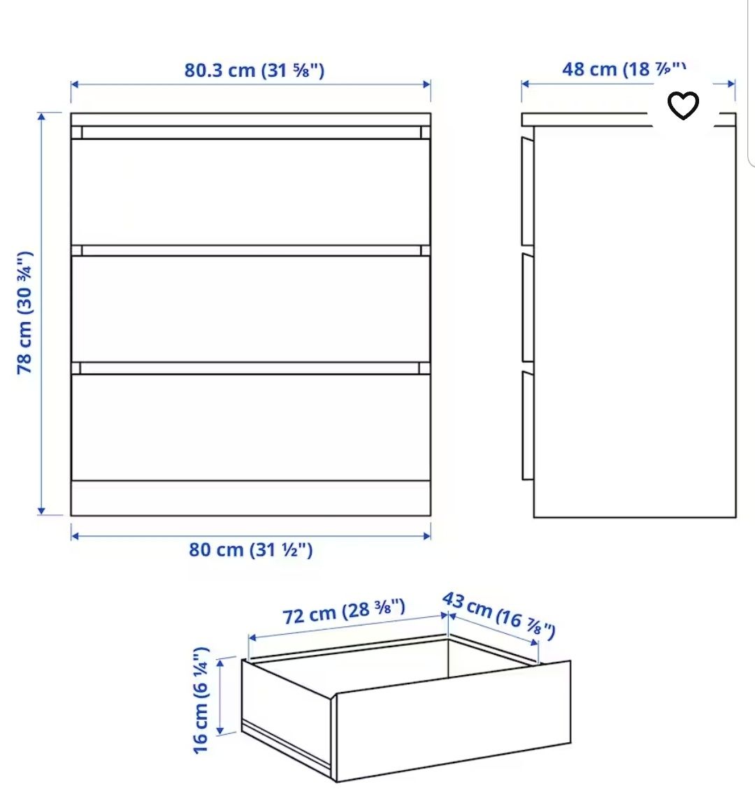 Komoda Malm szafka 3 szuflady IKEA (Dostawa) Dąb bielony